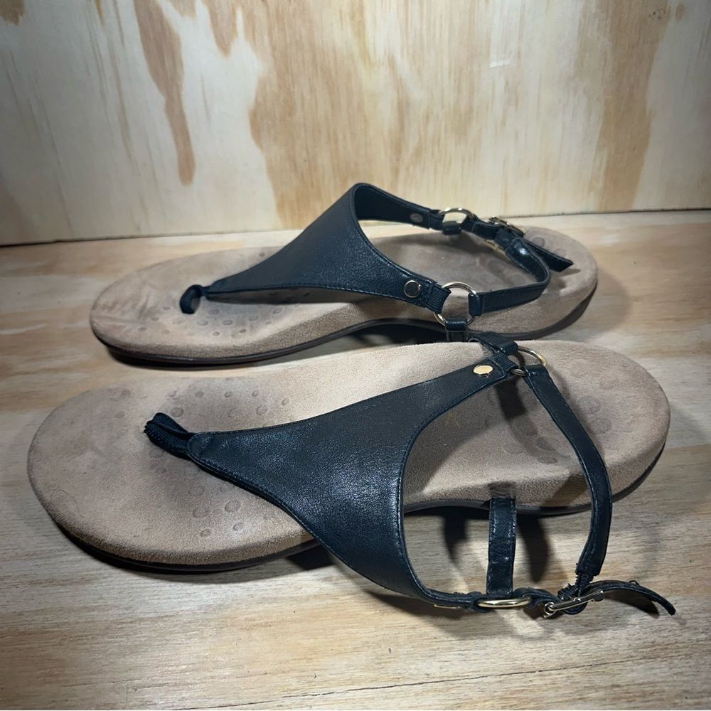 Vionic Kirra Black Leather T Strap Sandals Women’s Size 9.5